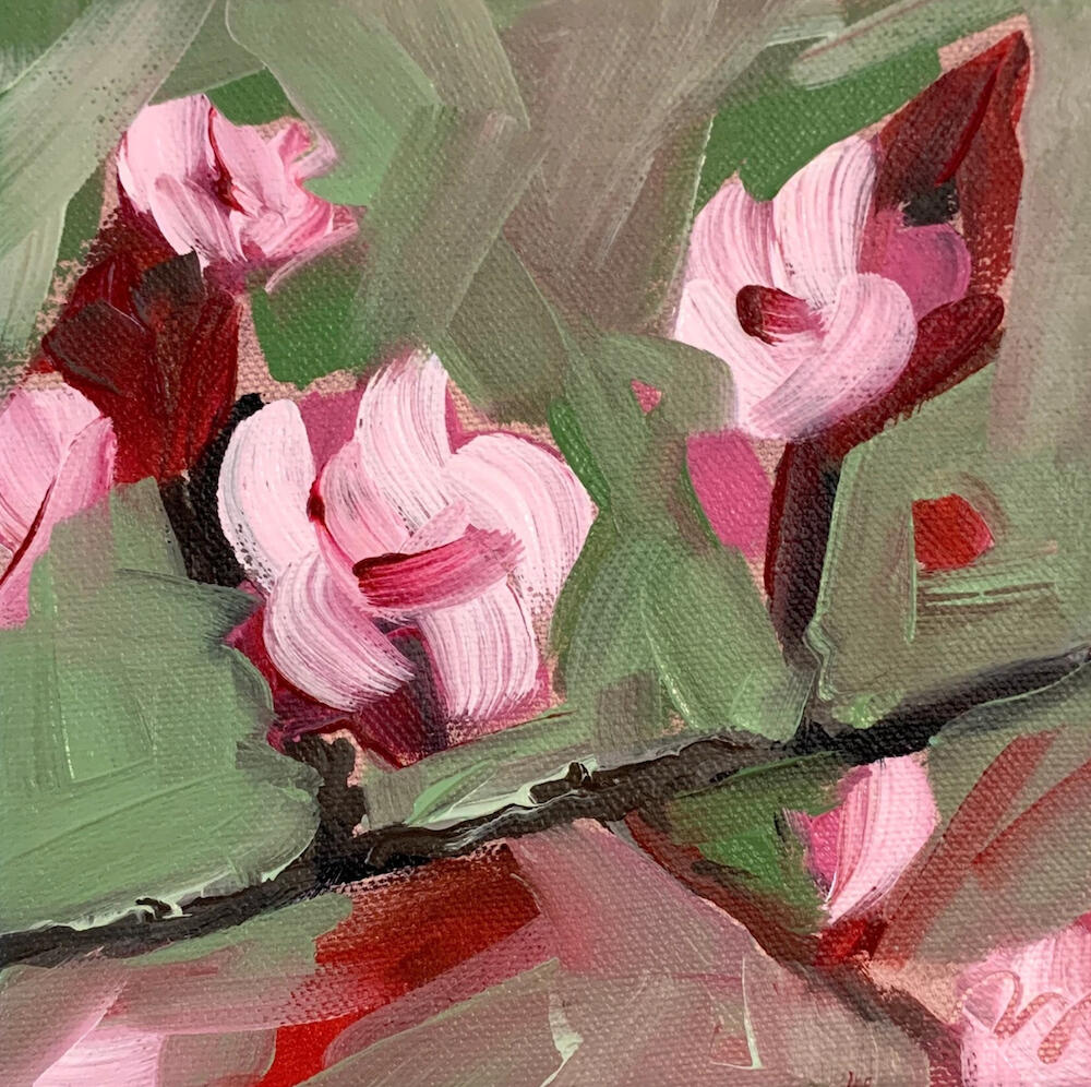 Cherry Blossoms - Oil On Canvas. 6" x 6" - $226 CAD